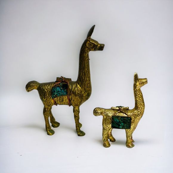 Other - Lot Of 2  Vtg Brass Llama Alpaca Figurines Stone Cargo Packs - Read